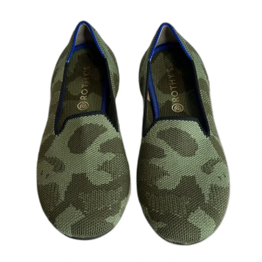 ROTHY'S Kids Camo Slip-On Size 2 Girls Green Flats Youth Shoes